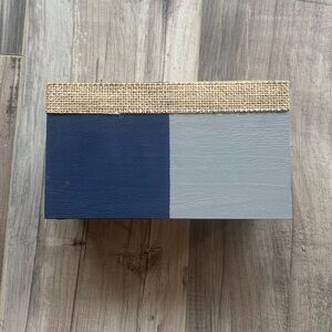 Gray and Blue Plant Box with Burlap Accent